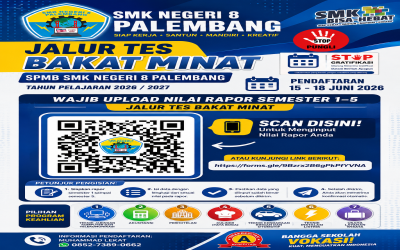 Pengumuman Jalur Tes Bakat Minat SPMB SMK Negeri 8 Palembang Tahun Pelajaran 2026/2027